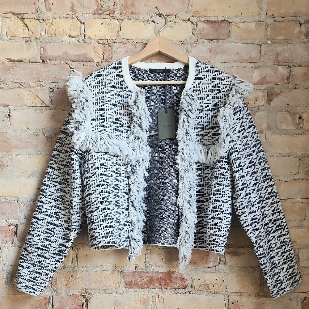 NWT All Saints Wool Blend Ashley Tassel Fringe Jacket Size Medium